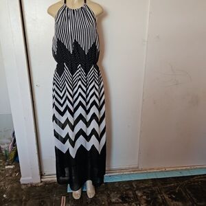 finn & clover Black and White Striped Maxi Dress